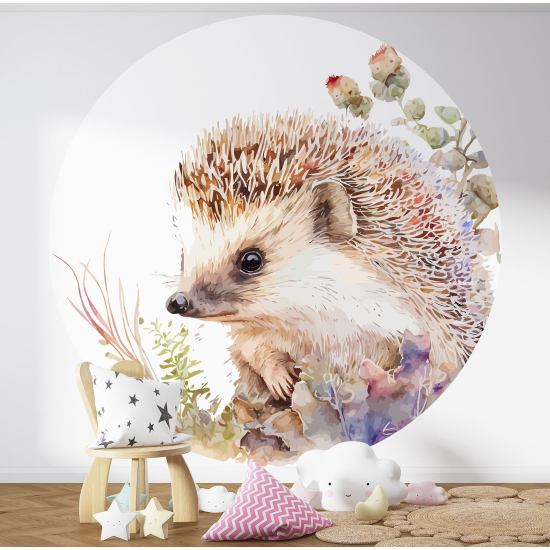 Round / Circle Wall Mural - Wallpaper for Kids - Hedgehog