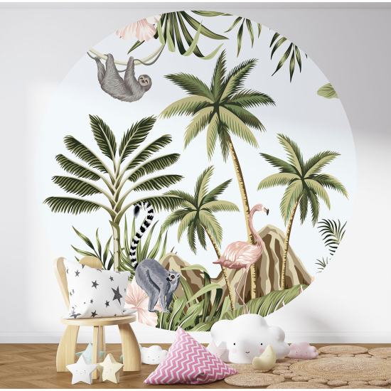 Round / Circle Wall Mural - Wallpaper for Kids - Jungle Animals