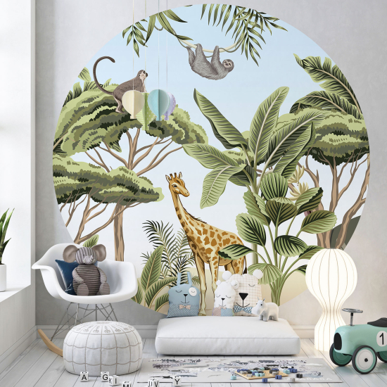 Round / Circle Wall Mural - Wallpaper for Kids - Jungle Animals