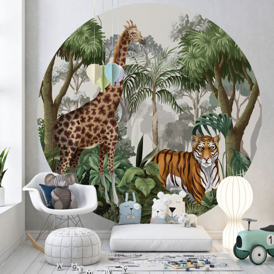 Round / Circle Wall Mural - Wallpaper for Kids - Jungle Animals