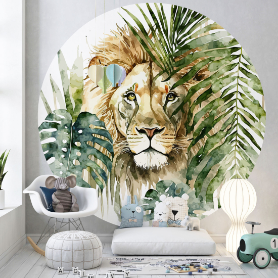 Round / Circle Wall Mural - Wallpaper for Kids - Lion