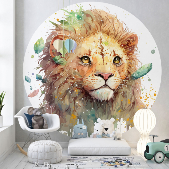 Round / Circle Wall Mural - Wallpaper for Kids - Lion