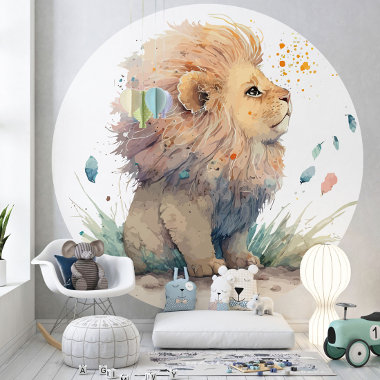 Round / Circle Wall Mural - Wallpaper for Kids - Lion