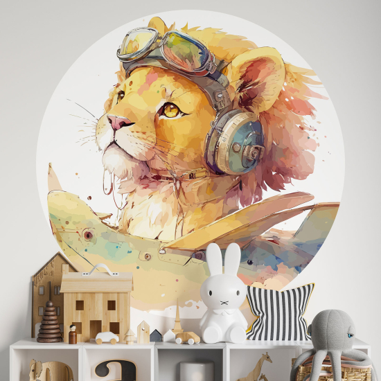 Round / Circle Wall Mural - Wallpaper for Kids - Lion