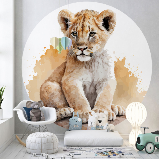 Round / Circle Wall Mural - Wallpaper for Kids - Lion Cub