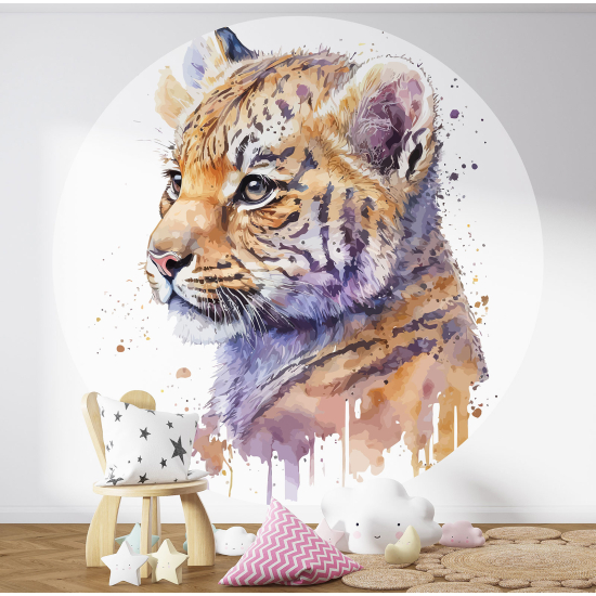 Round / Circle Wall Mural - Wallpaper for Kids - Lion Cub