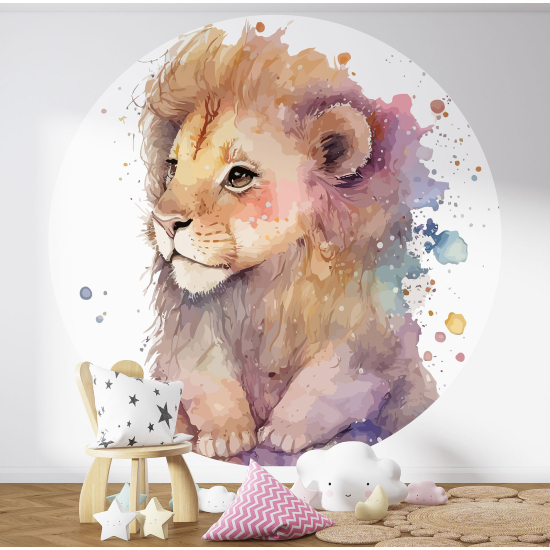 Round / Circle Wall Mural - Wallpaper for Kids - Lion Cub