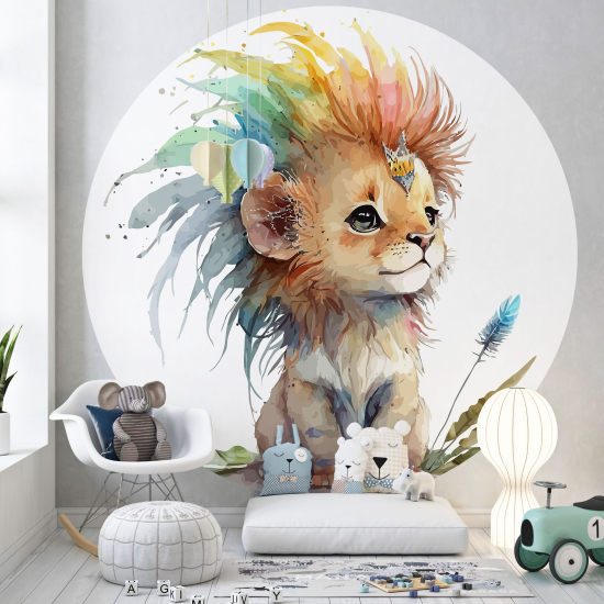 Round / Circle Wall Mural - Wallpaper for Kids - Lion Cub