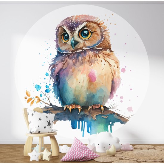 Round / Circle Wall Mural - Wallpaper for Kids - Owl