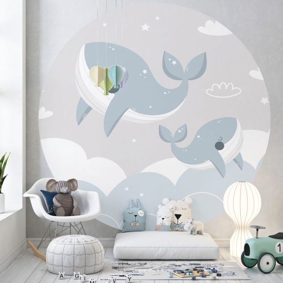 Round / Circle Wall Mural - Wallpaper for Kids - Whales