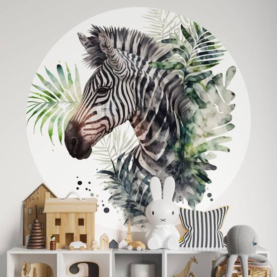 Round / Circle Wall Mural - Wallpaper for Kids - Zebra