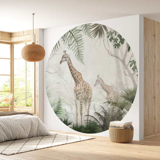 Round / Circle Wall Mural - Wallpaper - Giraffes