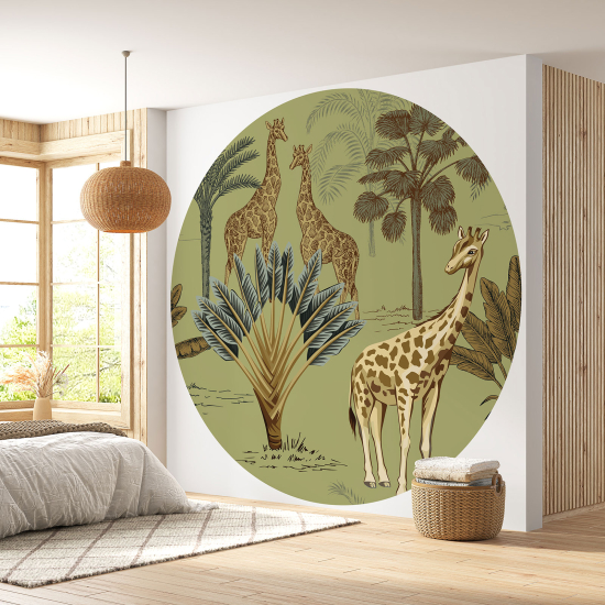 Round / Circle Wall Mural - Wallpaper - Giraffes