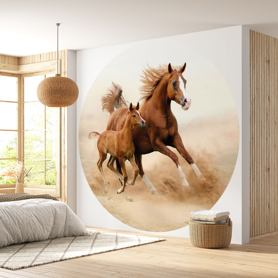 Round / Circle Wall Mural - Wallpaper - Horses