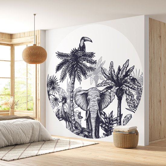 Round / Circle Wall Mural - Wallpaper - Jungle Animals