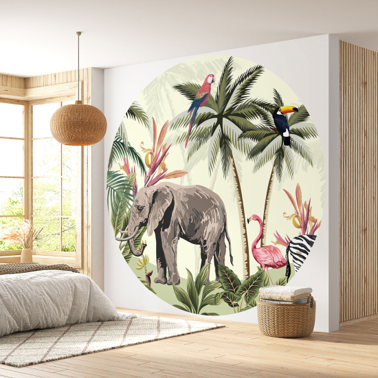 Round / Circle Wall Mural - Wallpaper - Jungle Animals