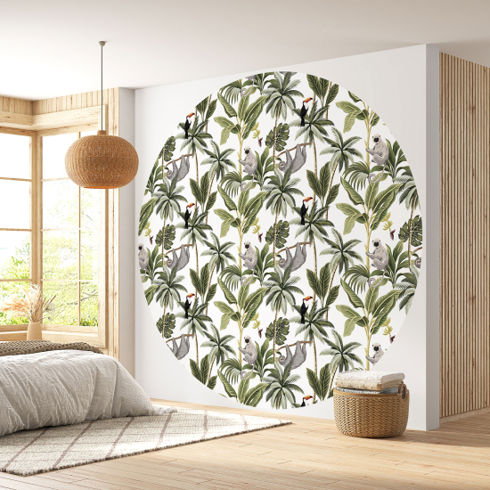 Round / Circle Wall Mural - Wallpaper - Jungle Pattern