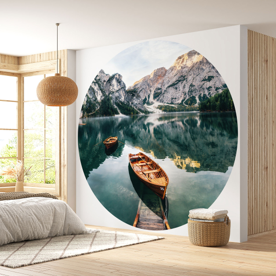 Round / Circle Wall Mural - Wallpaper - Lake Mountains