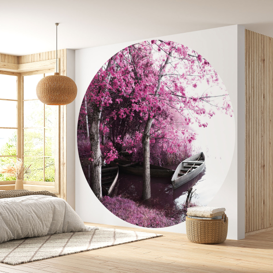 Round / Circle Wall Mural - Wallpaper - Lake Trees