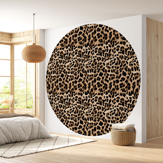 Round / Circle Wall Mural - Wallpaper - Leopard Pattern