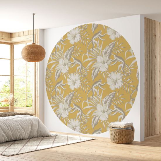 Round / Circle Wall Mural - Wallpaper - Monkey flowers