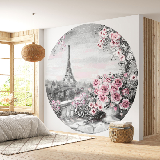 Round / Circle Wall Mural - Wallpaper - Paris Eiffel Tower