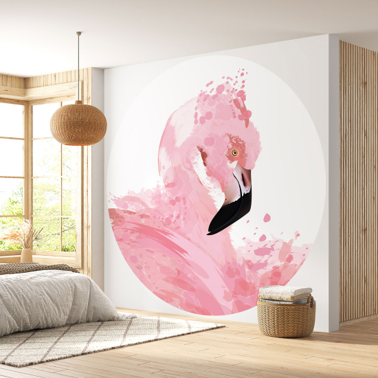 Round / Circle Wall Mural - Wallpaper - Pink flamingo