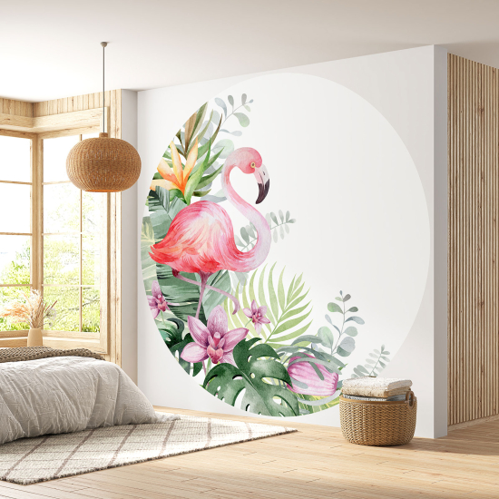 Round / Circle Wall Mural - Wallpaper - Pink flamingo