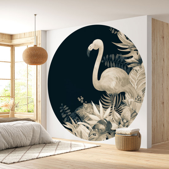 Round / Circle Wall Mural - Wallpaper - Pink flamingo