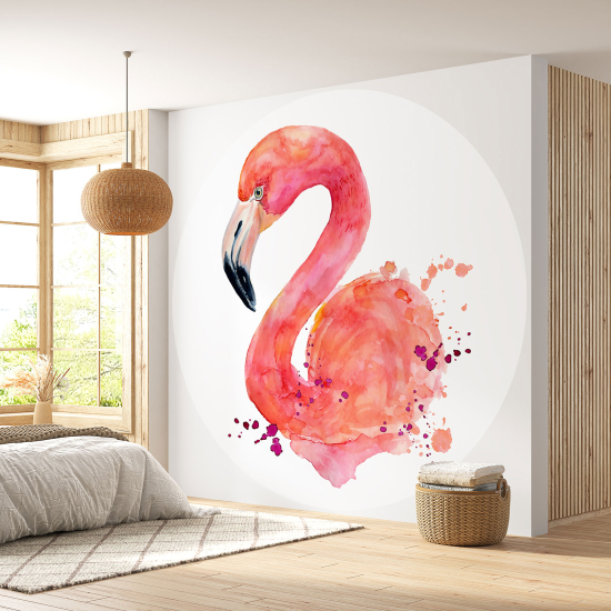 Round / Circle Wall Mural - Wallpaper - Pink flamingo