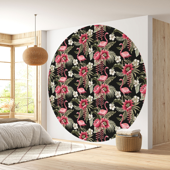 Round / Circle Wall Mural - Wallpaper - Pink Flamingos