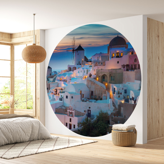 Round / Circle Wall Mural - Wallpaper - Santorini