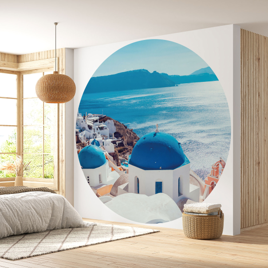 Round / Circle Wall Mural - Wallpaper - Santorini