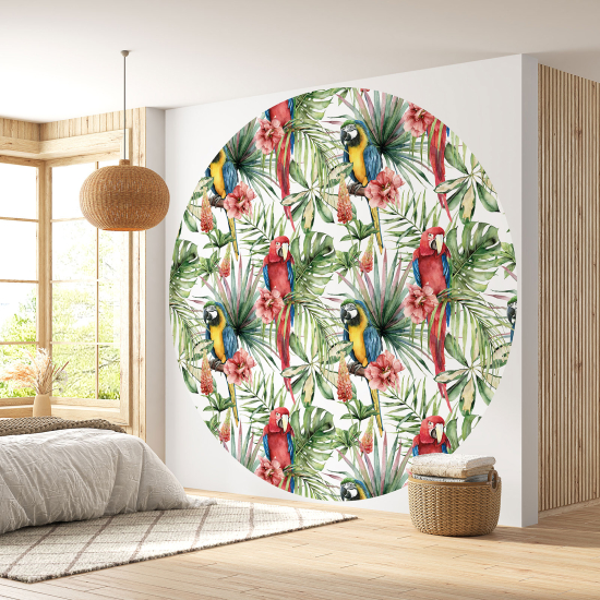 Round / Circle Wall Mural - Wallpaper - Tropical pattern