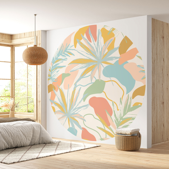 Round / Circle Wall Mural - Wallpaper - Tropical pattern