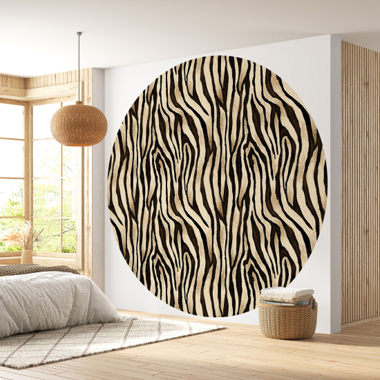 Round / Circle Wall Mural - Wallpaper - Zebra pattern