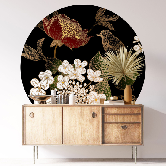 Round / Circle Wall Sticker - Bird Flowers