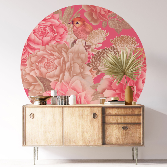 Round / Circle Wall Sticker - Bird Flowers