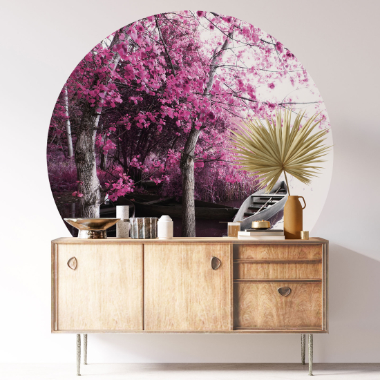 Round / Circle Wall Sticker - Boat Trees