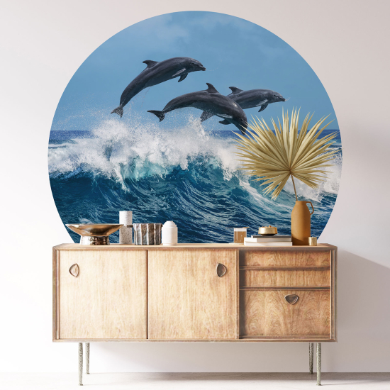 Round / Circle Wall Sticker - Dolphins