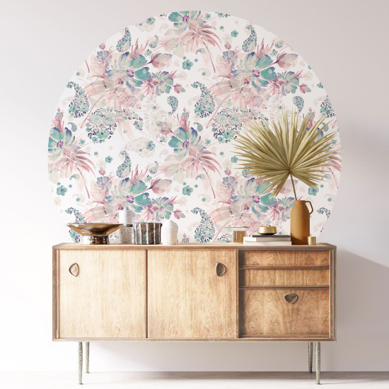 Round / Circle Wall Sticker - Floral pattern