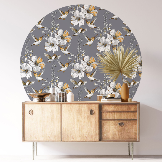 Round / Circle Wall Sticker - Floral pattern