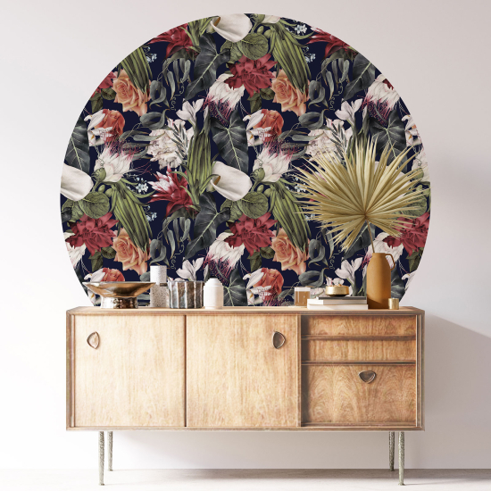 Round / Circle Wall Sticker - Floral pattern