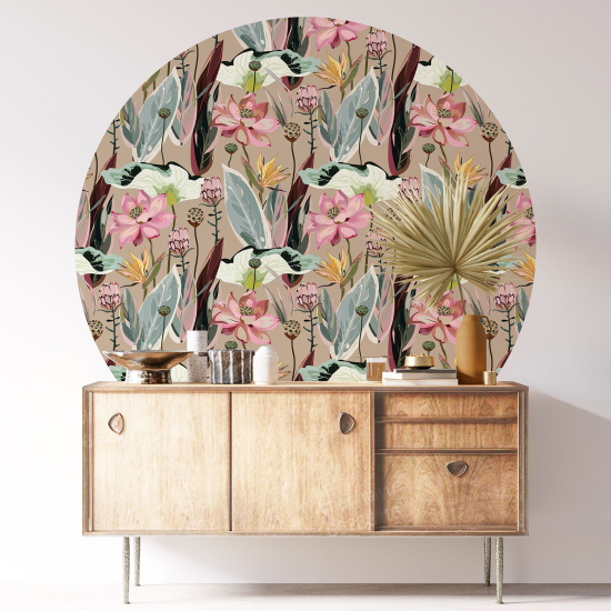 Round / Circle Wall Sticker - Floral pattern