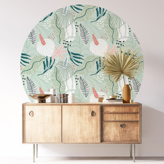 Round / Circle Wall Sticker - Floral pattern