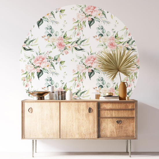 Round / Circle Wall Sticker - Floral pattern