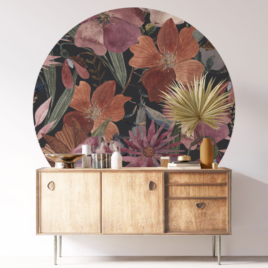 Round / Circle Wall Sticker - Floral pattern