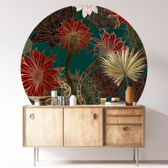 Round / Circle Wall Sticker - Floral pattern