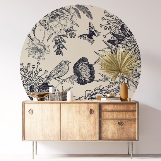 Round / Circle Wall Sticker - Floral pattern