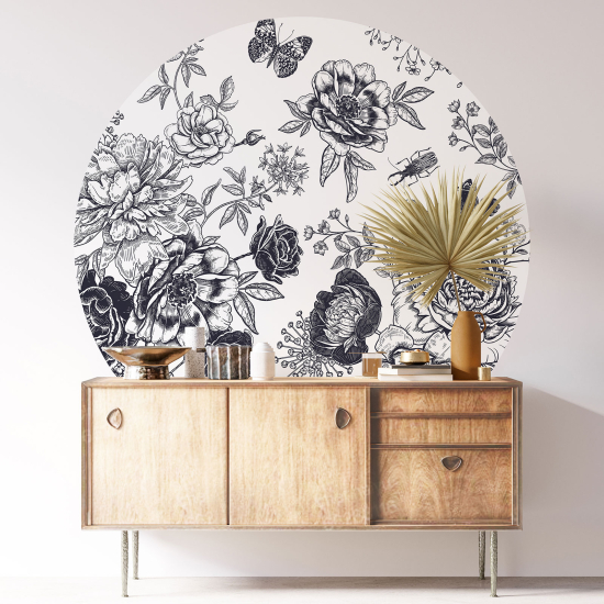 Round / Circle Wall Sticker - Floral pattern